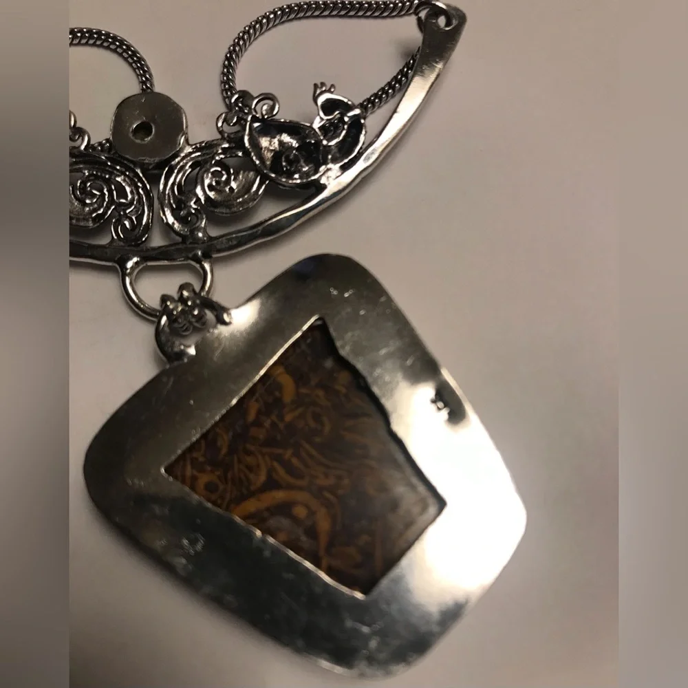 Tiger Eye Miraim Jasper Stamped 925 Sterling Silver Necklace